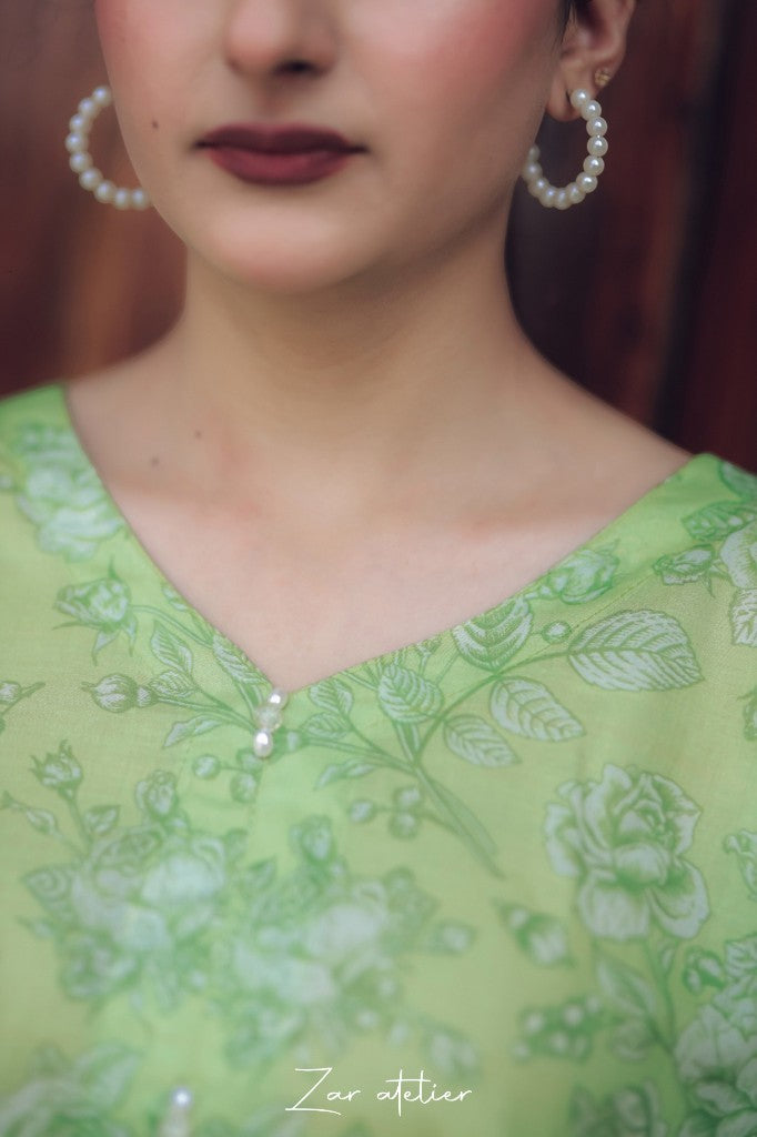Pistachio Bloom – 2-Piece Monochrome Floral Co-ord Set