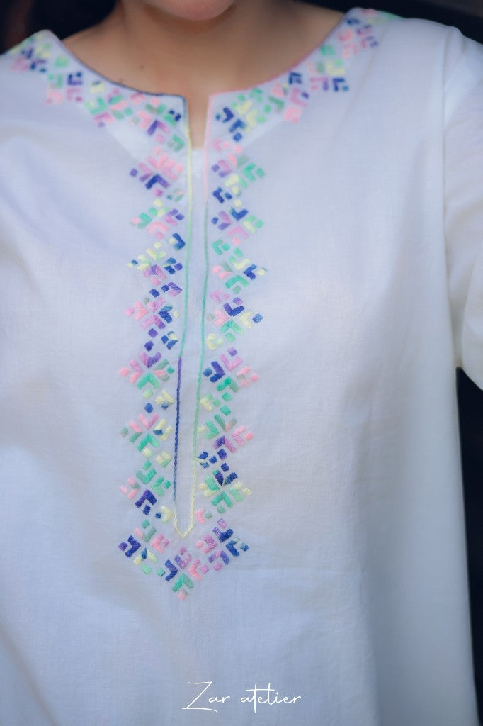 Azure Prism – 2-Piece Embroidered Kurta & Tie-Dye Trouser Set