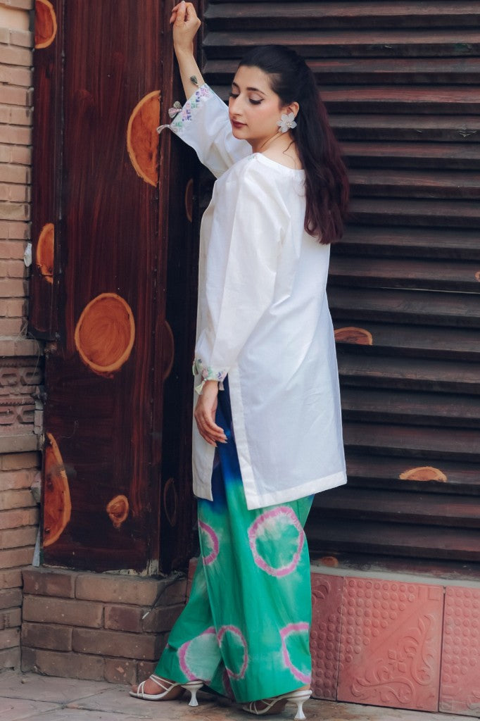 Azure Prism – 2-Piece Embroidered Kurta & Tie-Dye Trouser Set