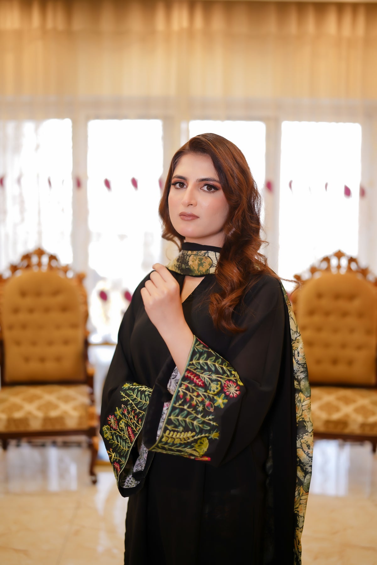 Obsidian Flora – 3-Piece Embroidered Chiffon & Lawn Suit