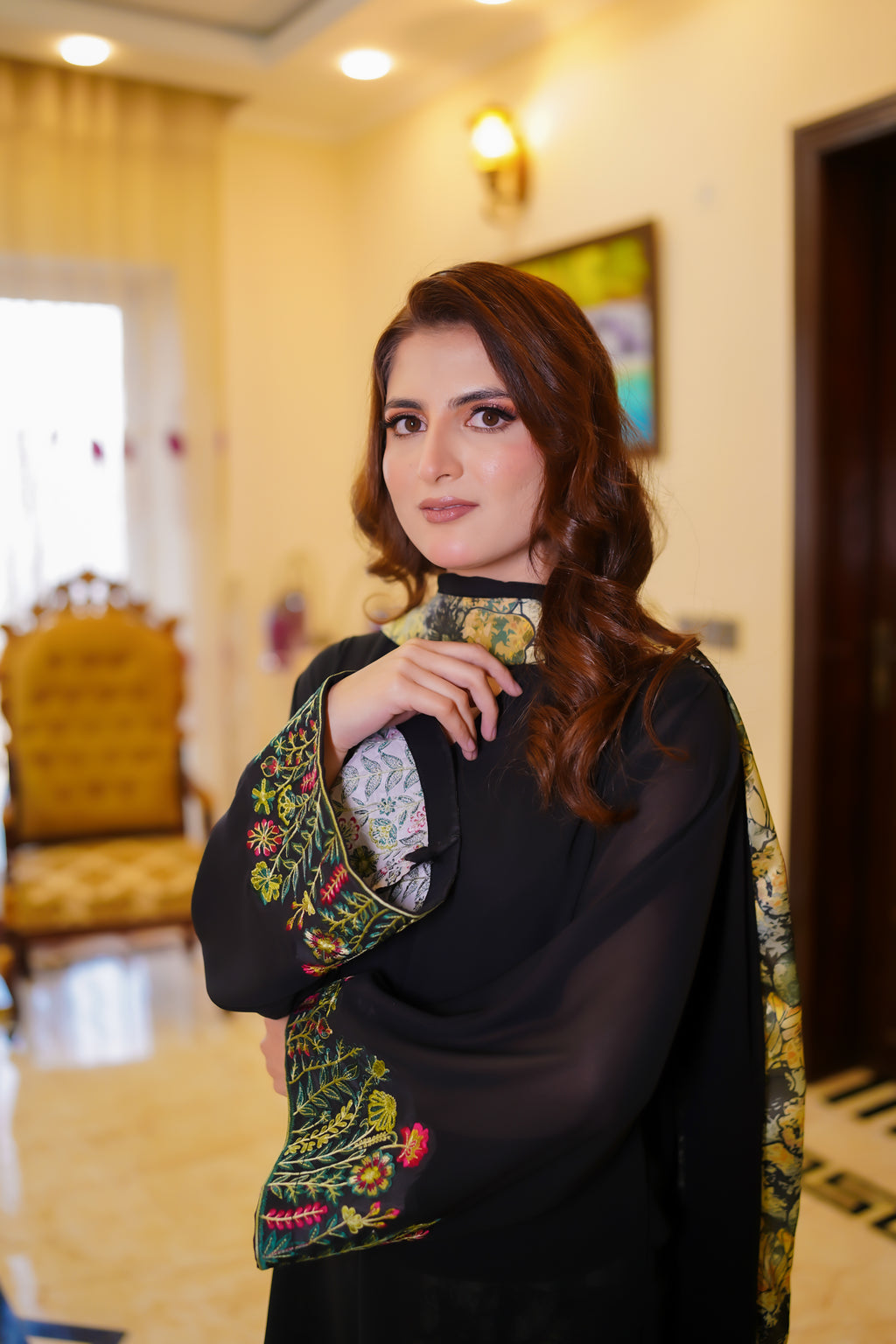 Obsidian Flora – 3-Piece Embroidered Chiffon & Lawn Suit