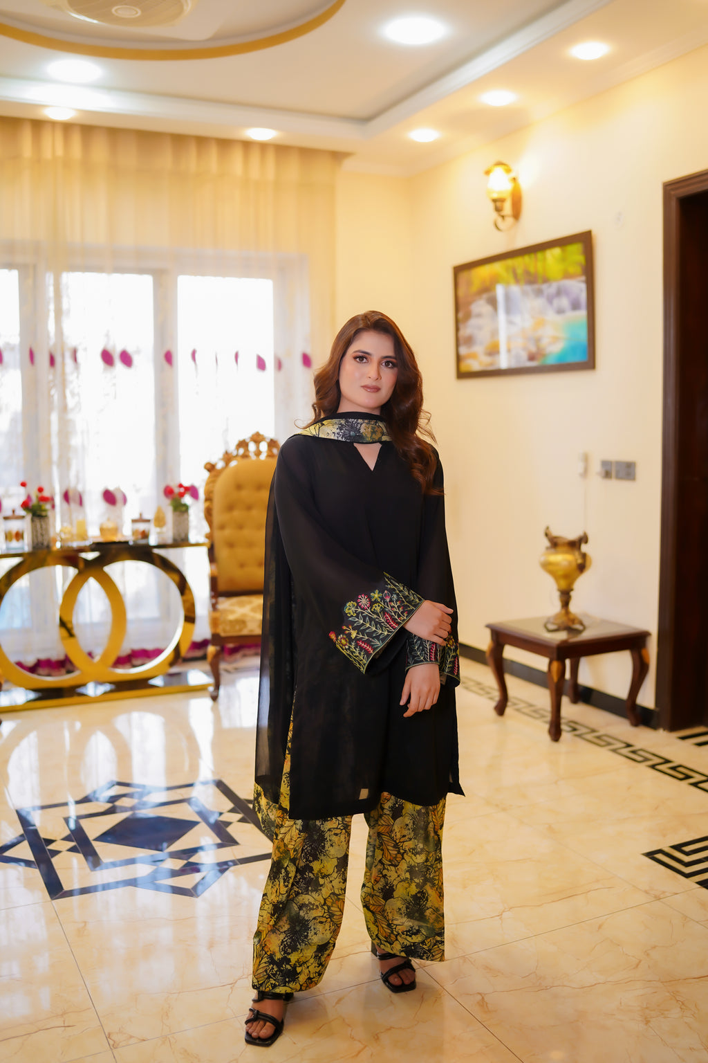 Obsidian Flora – 3-Piece Embroidered Chiffon & Lawn Suit