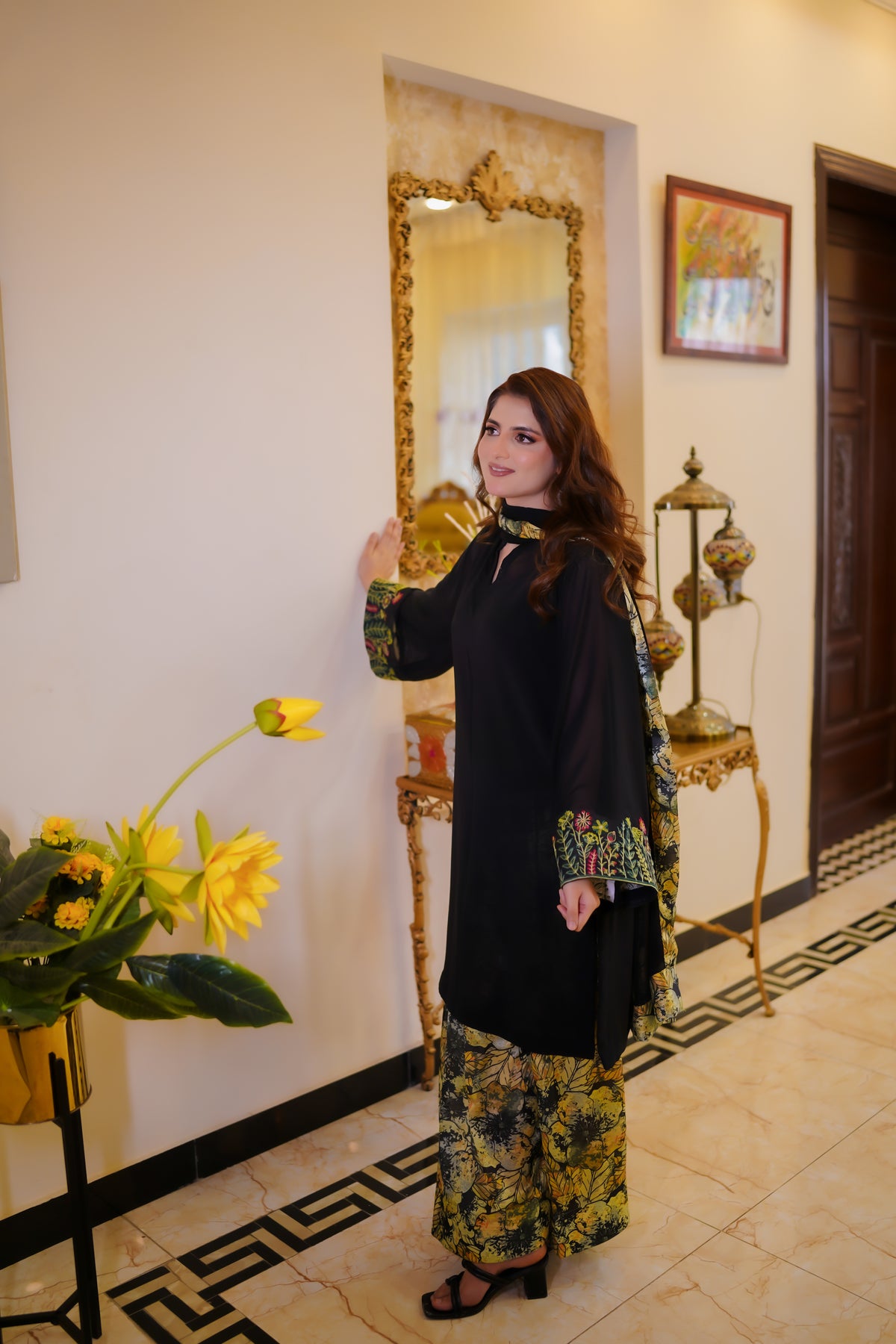 Obsidian Flora – 3-Piece Embroidered Chiffon & Lawn Suit