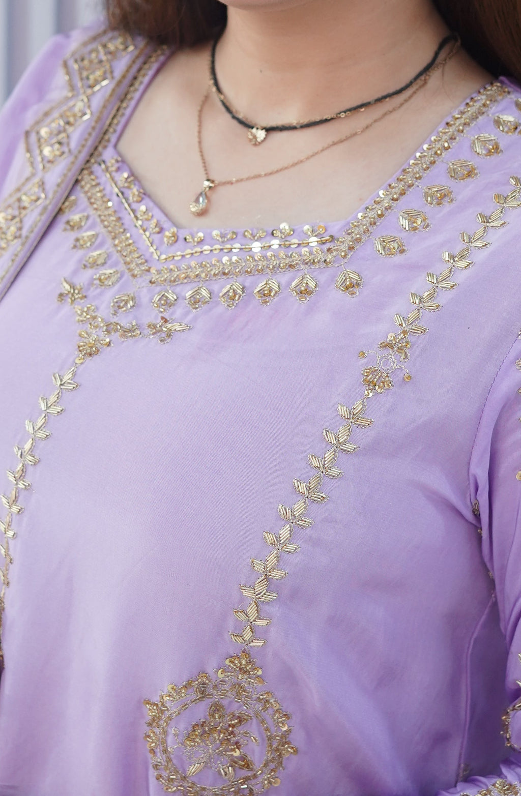 Lavender Bloom – 3 Piece Embroidered Kurti & Sharara Suit
