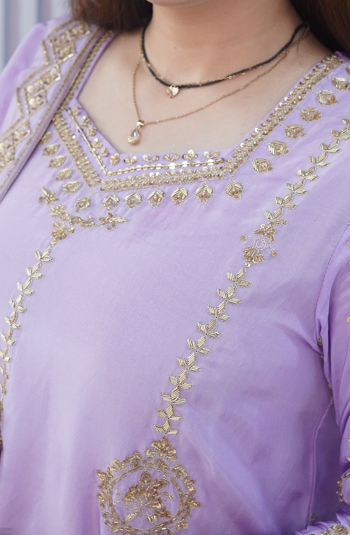 Lavender Bloom – 3 Piece Embroidered Kurti & Sharara Suit