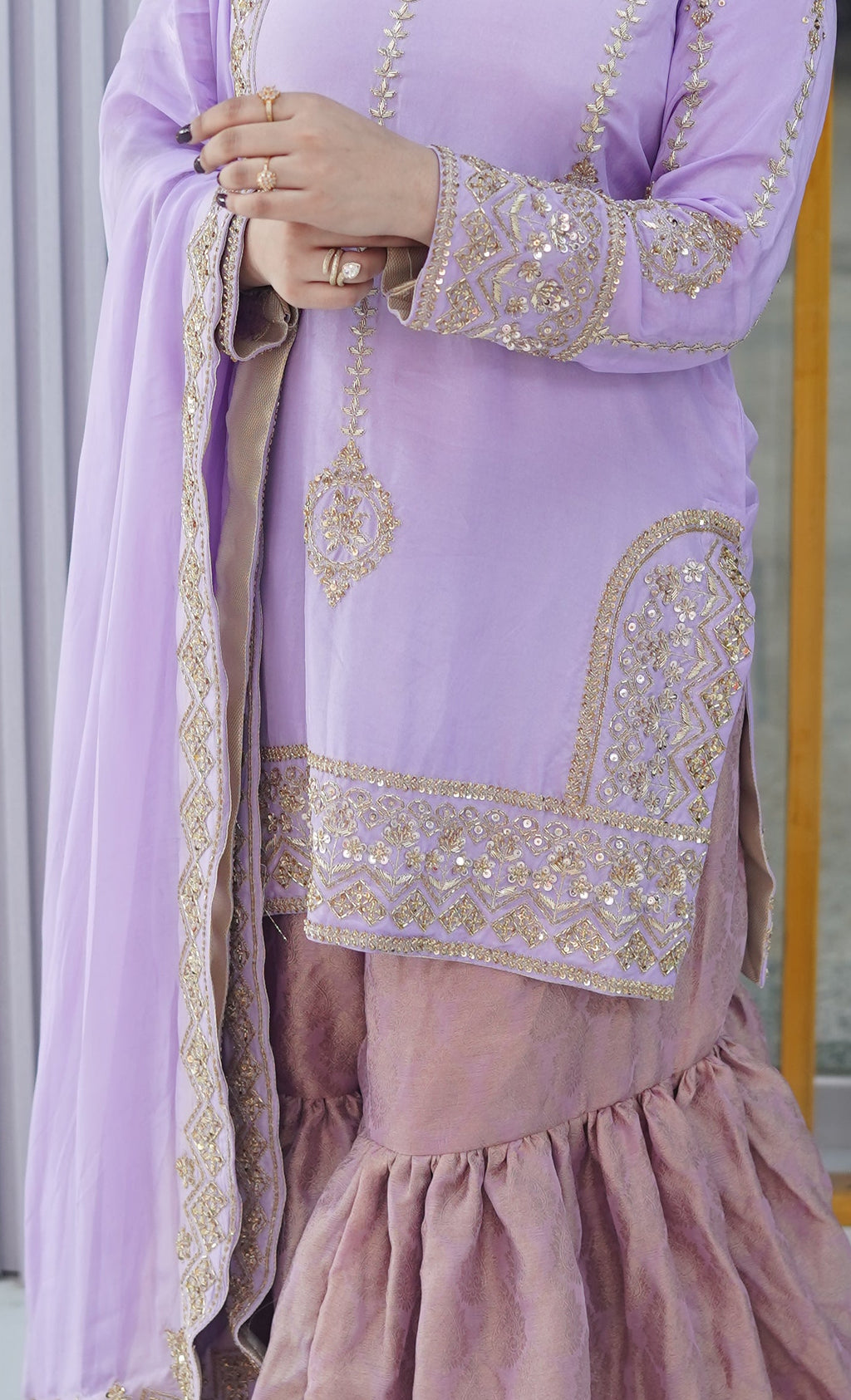 Lavender Bloom – 3 Piece Embroidered Kurti & Sharara Suit