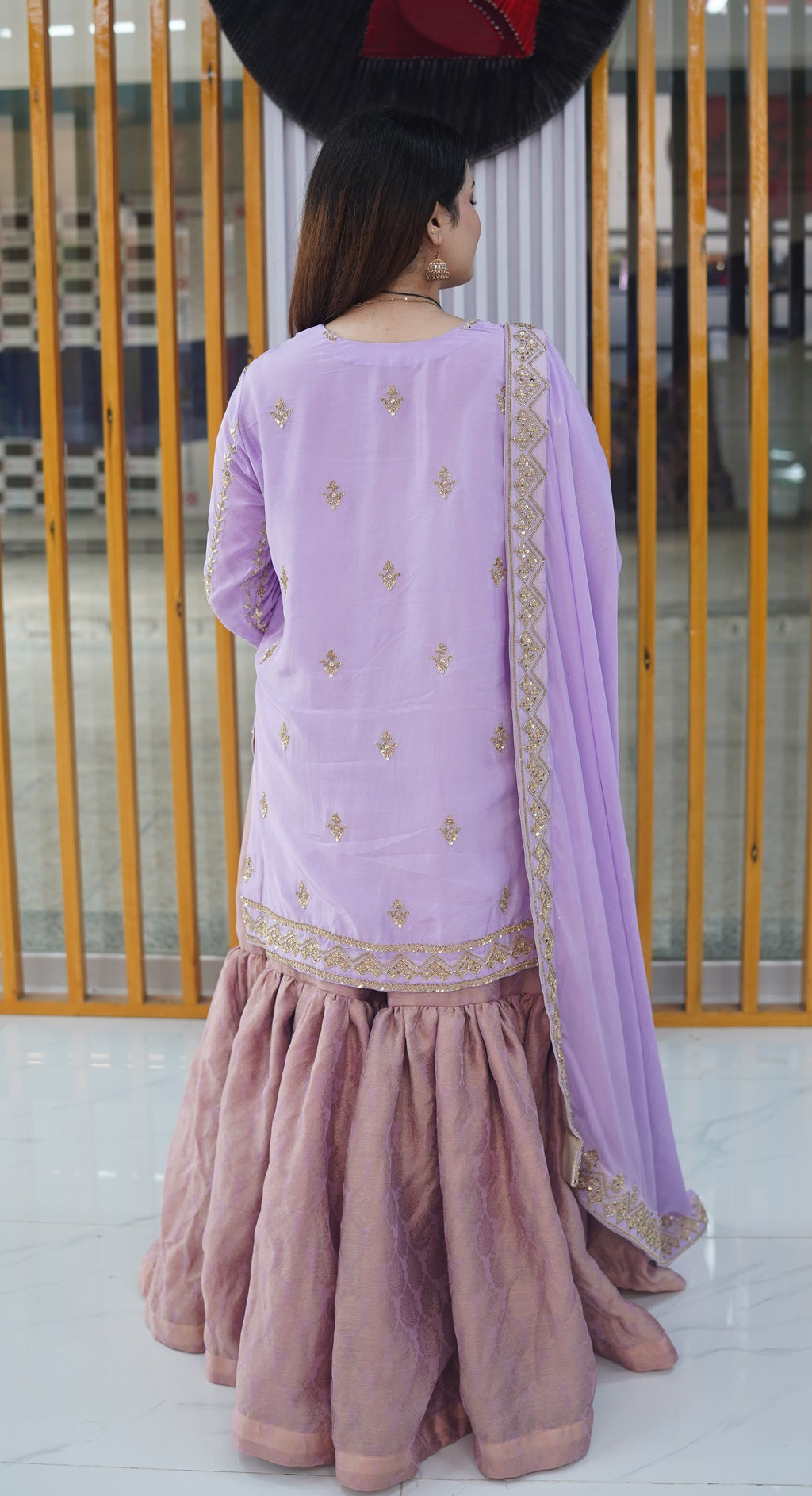 Lavender Bloom – 3 Piece Embroidered Kurti & Sharara Suit