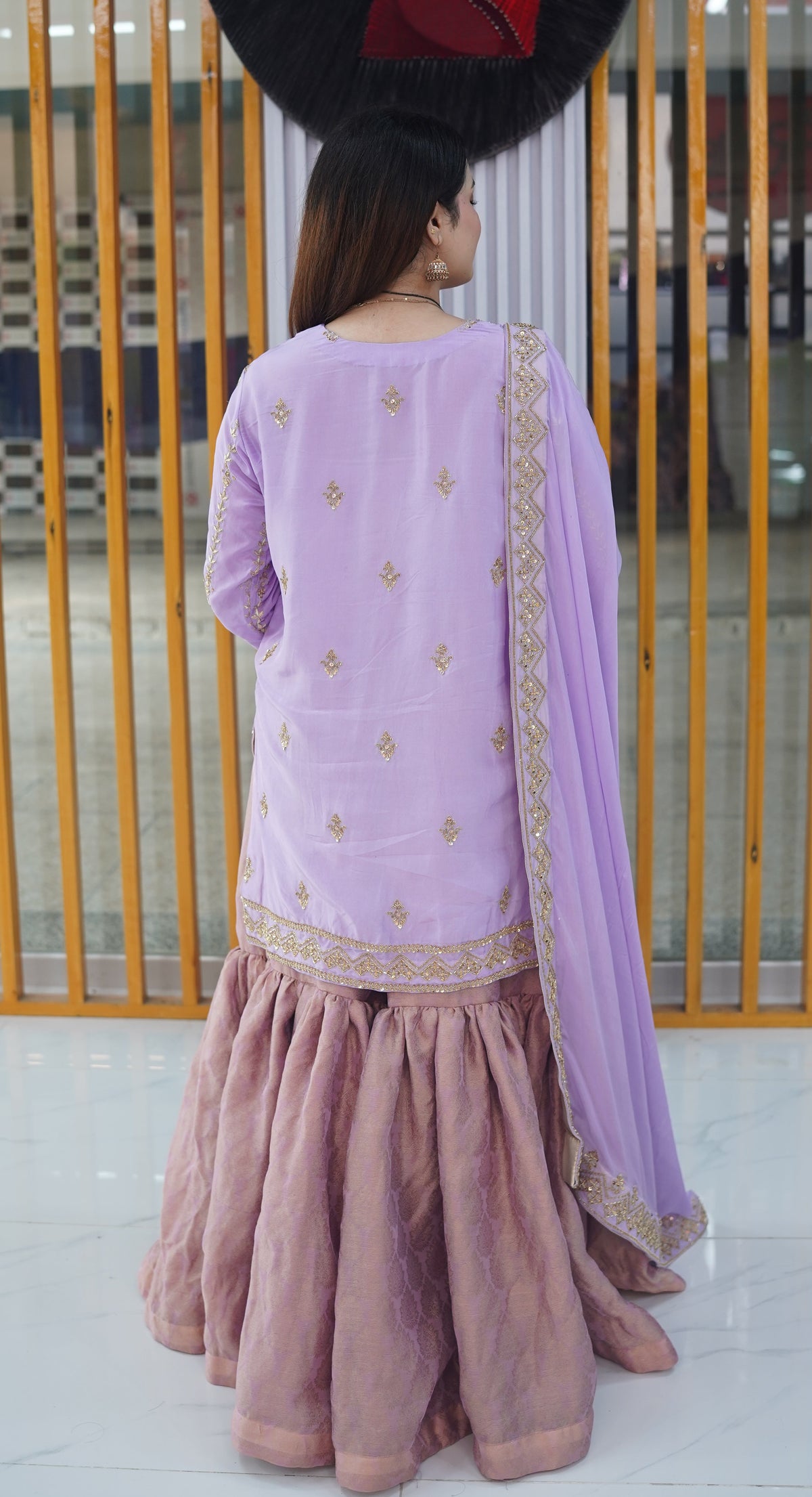 Lavender Bloom – 3 Piece Embroidered Kurti & Sharara Suit