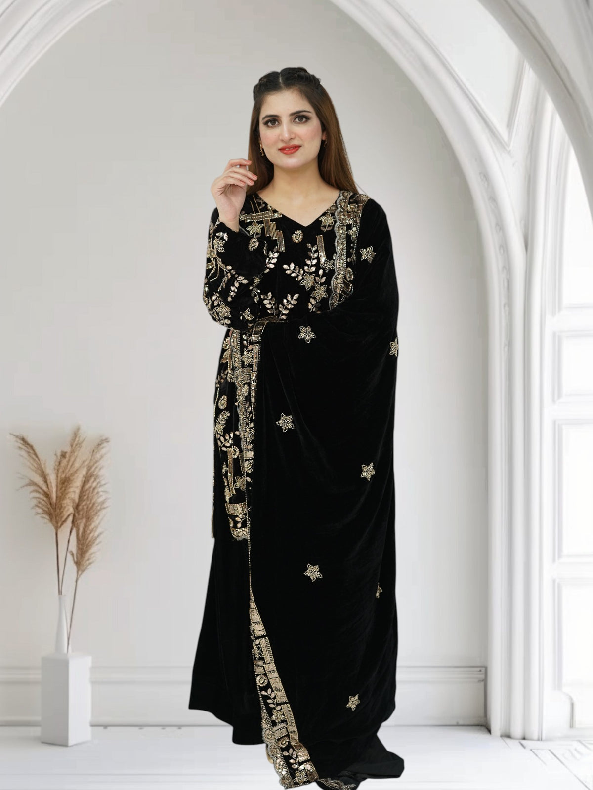 Nox Luxe – 3-Piece Heavily Embroidered Velvet Suit