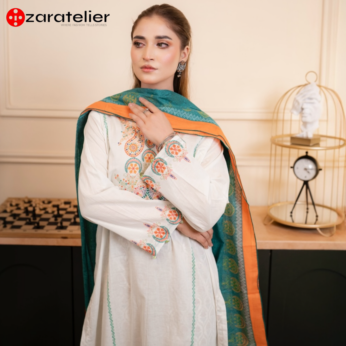 Saffron Teal – 3-Piece Embroidered Lawn Suit