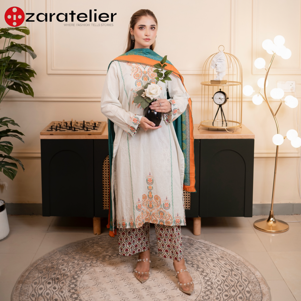 Saffron Teal – 3-Piece Embroidered Lawn Suit