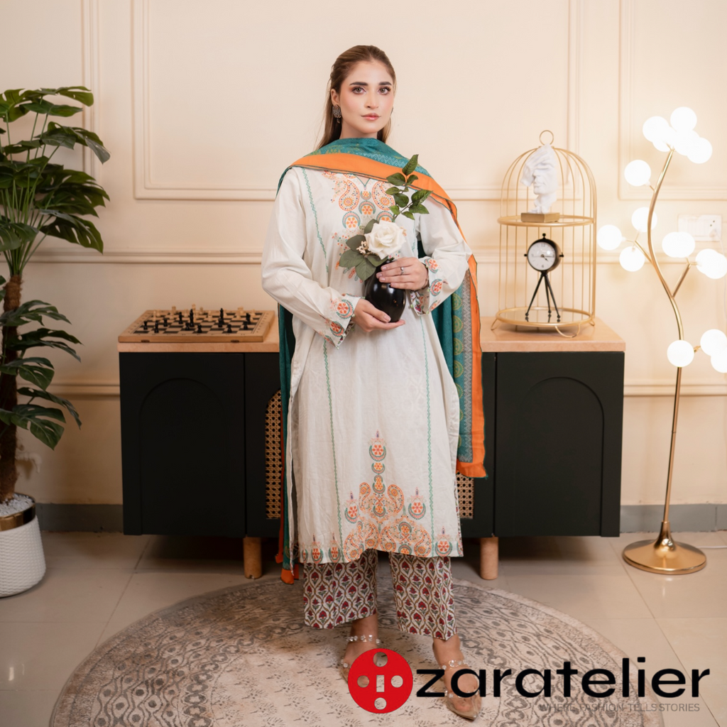 Saffron Teal – 3-Piece Embroidered Lawn Suit