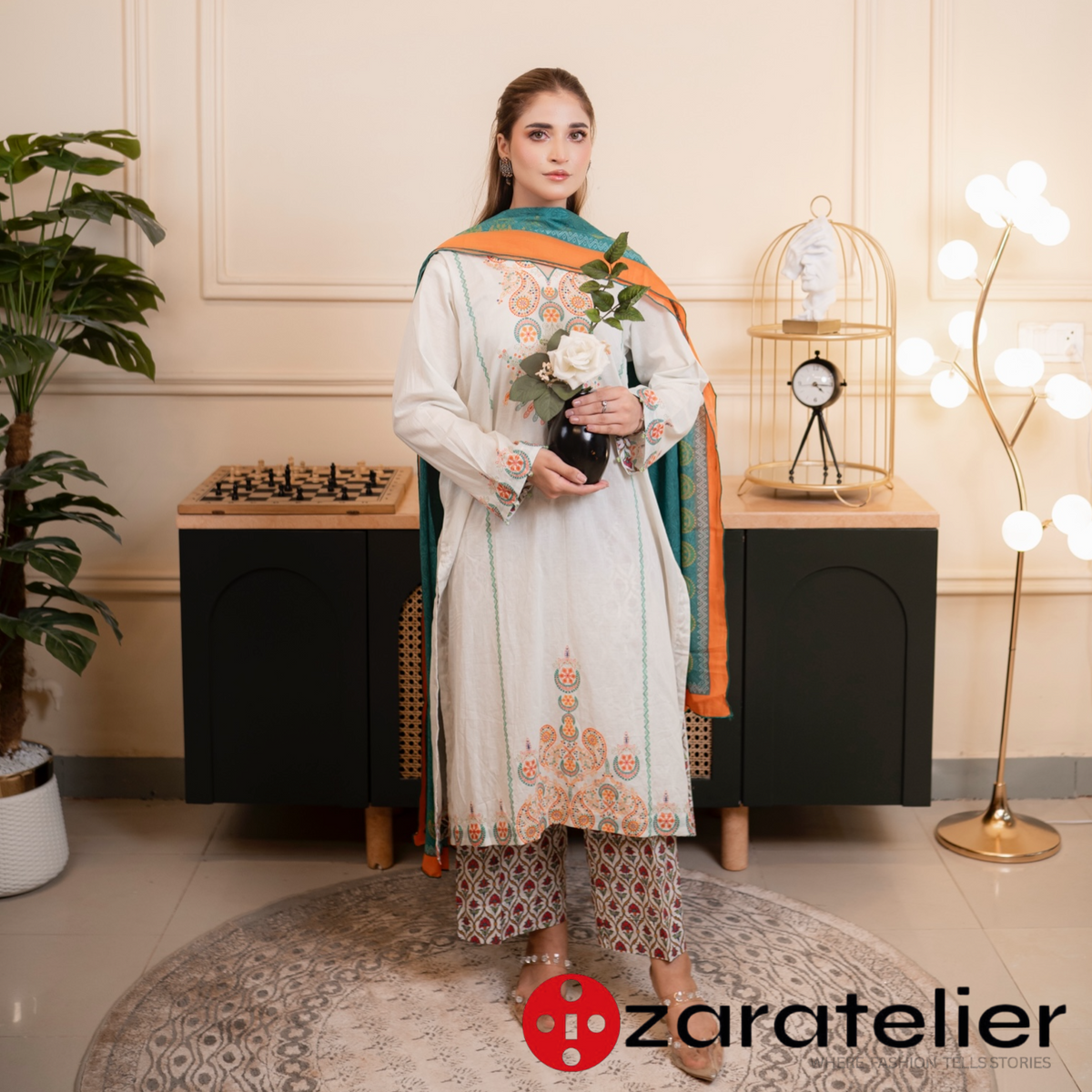 Saffron Teal – 3-Piece Embroidered Lawn Suit