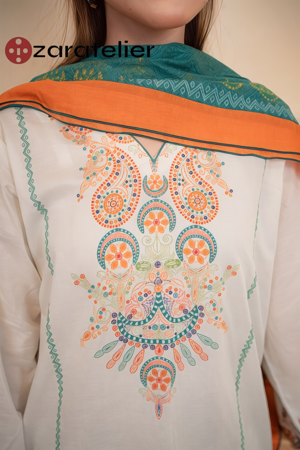 Saffron Teal – 3-Piece Embroidered Lawn Suit