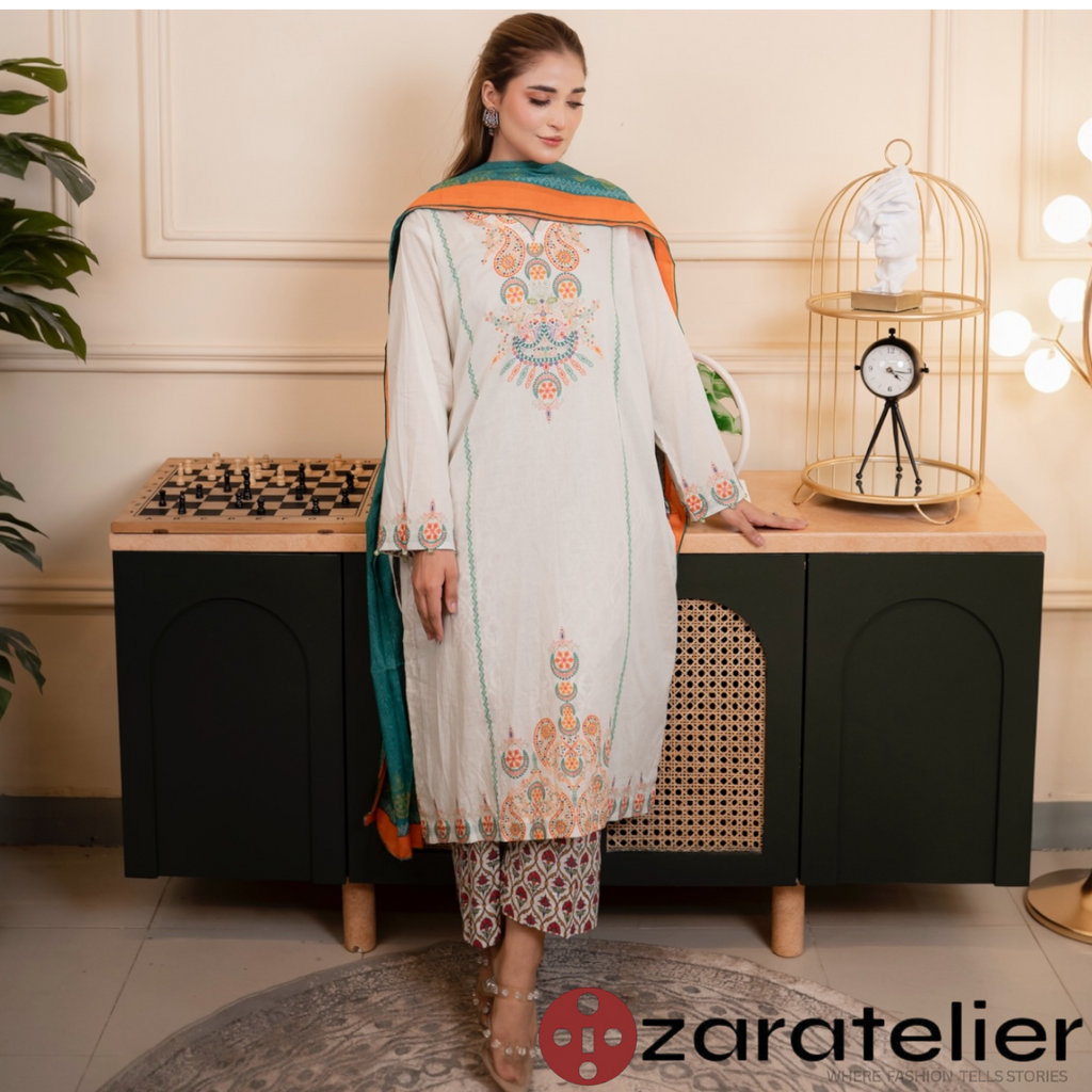 Saffron Teal – 3-Piece Embroidered Lawn Suit