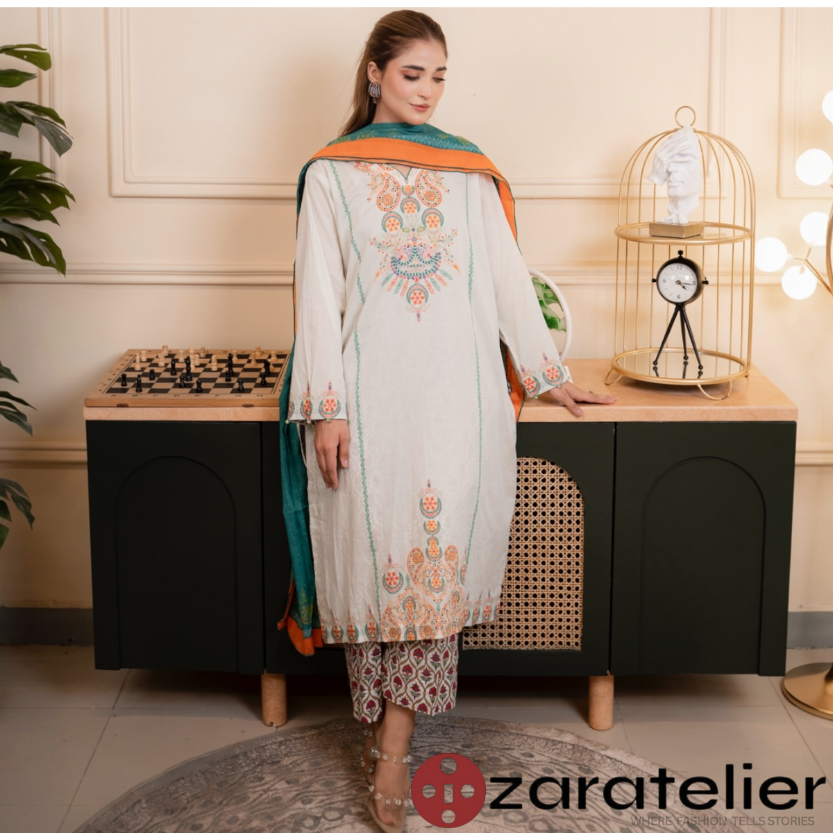 Saffron Teal – 3-Piece Embroidered Lawn Suit