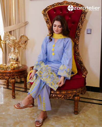 3PIECE - Galaxy Embroidered Blue Cotton Y