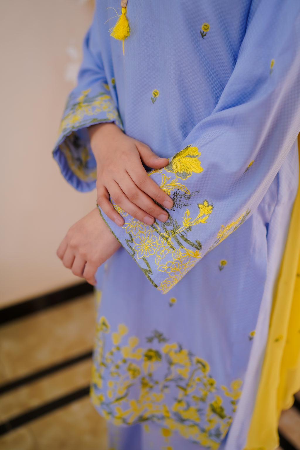 3PIECE - Galaxy Embroidered Blue Cotton Y