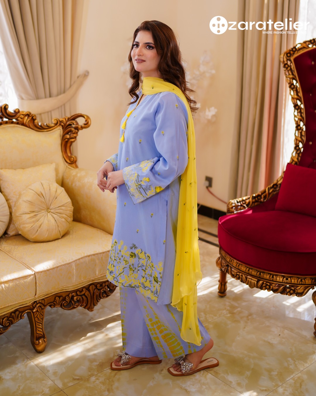 3PIECE - Galaxy Embroidered Blue Cotton Y