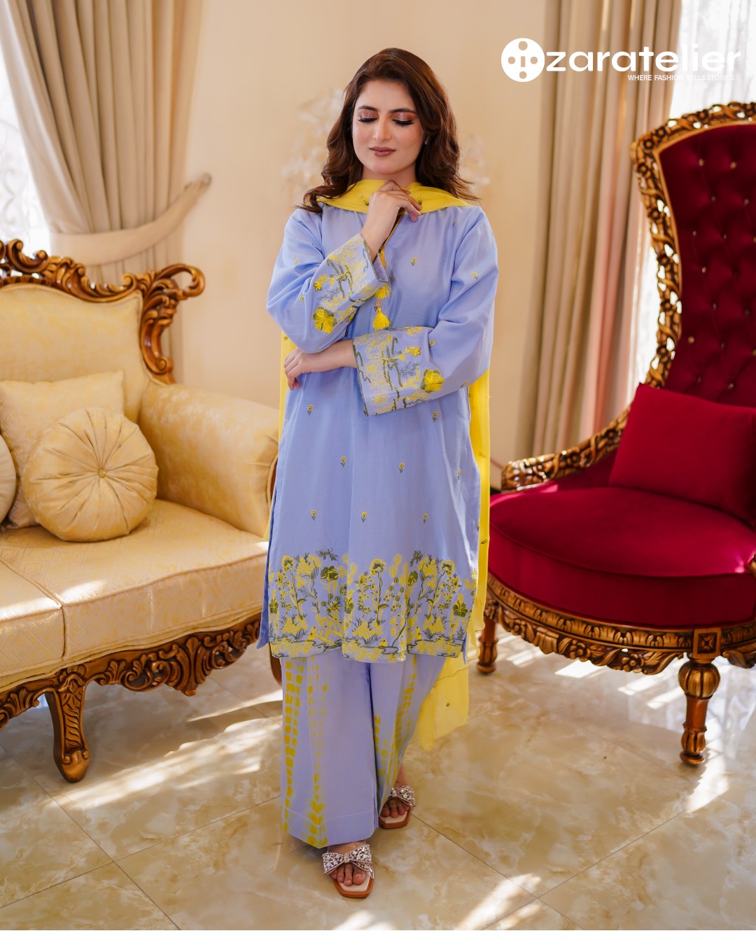 3PIECE - Galaxy Embroidered Blue Cotton Y