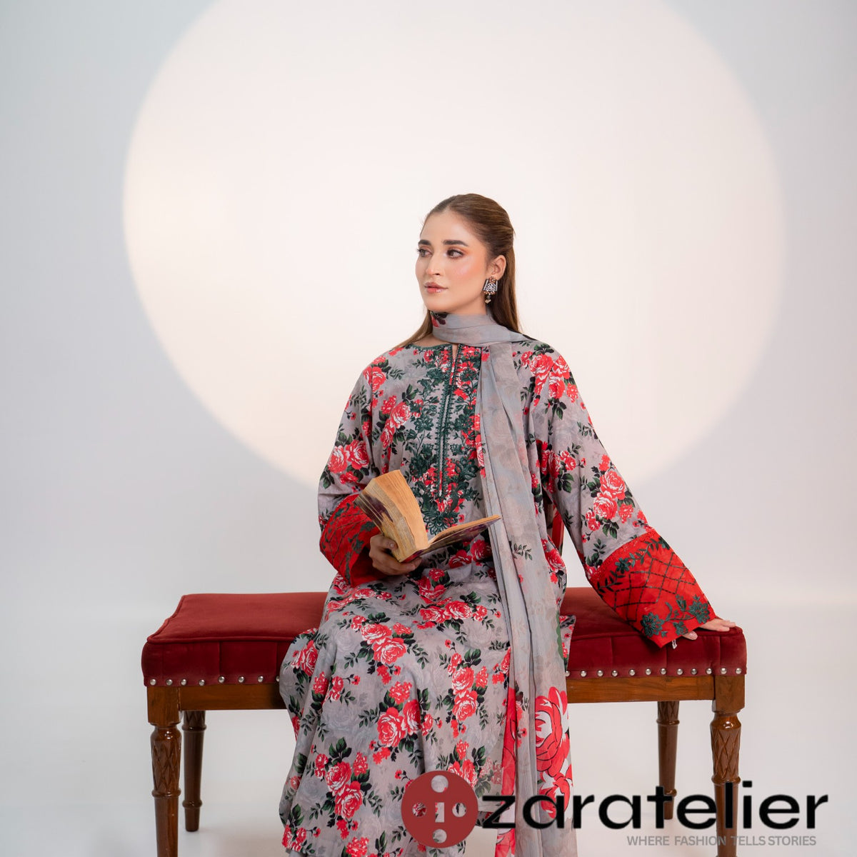Scarlet Mist – 3-Piece Printed & Embroidered Lawn Suit