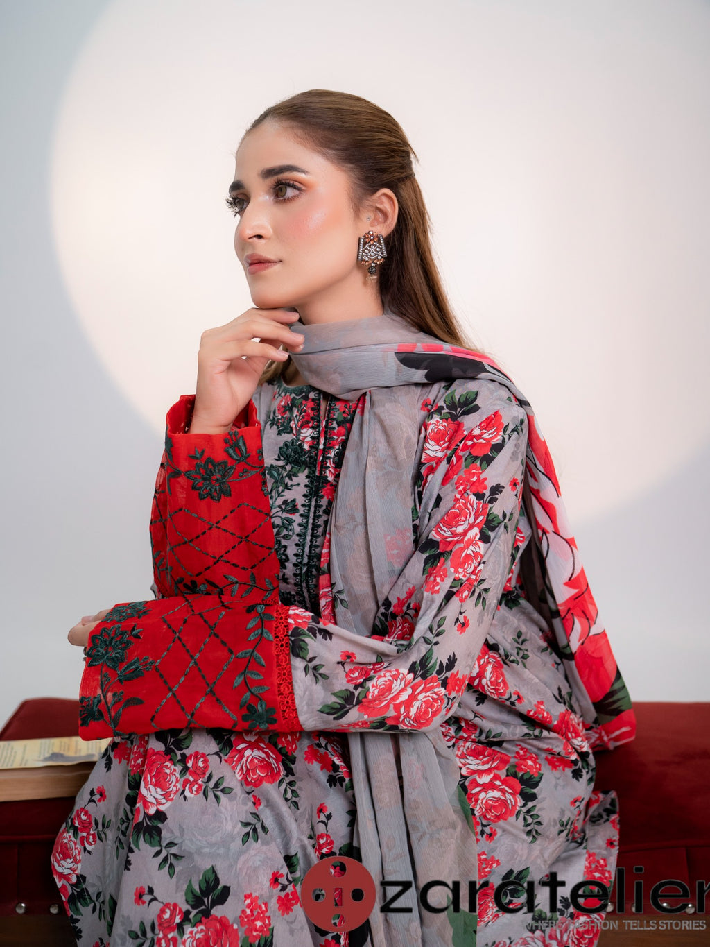 Scarlet Mist – 3-Piece Printed & Embroidered Lawn Suit