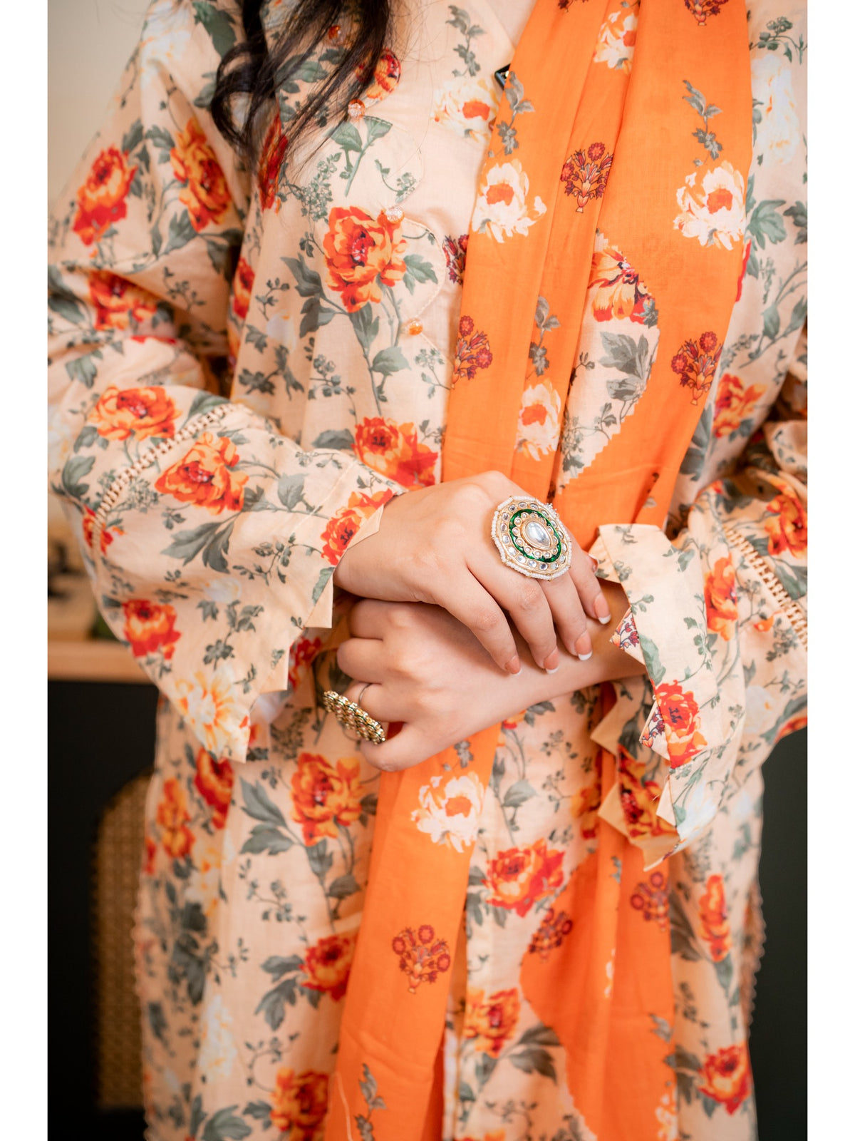 Amber Blossom – 3-Piece Floral Printed Lawn Suit with Scalloped Details