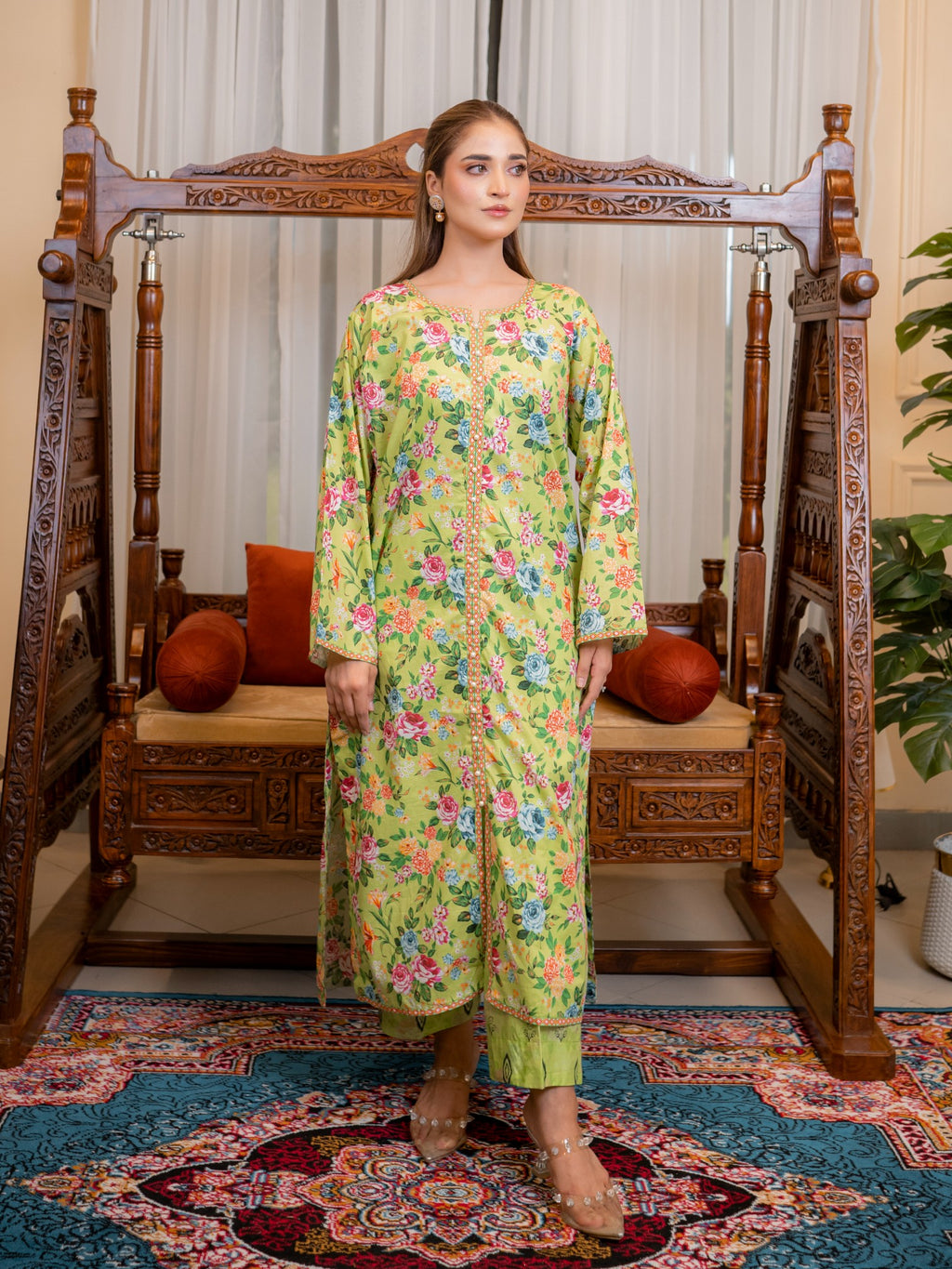 Lime Blossom – 2-Piece Printed & Embellished Lawn Suit